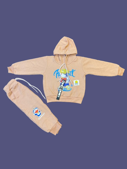 Kids Waffle Hoodie  Set – Peach | 2 Pcs for Boys & Girls