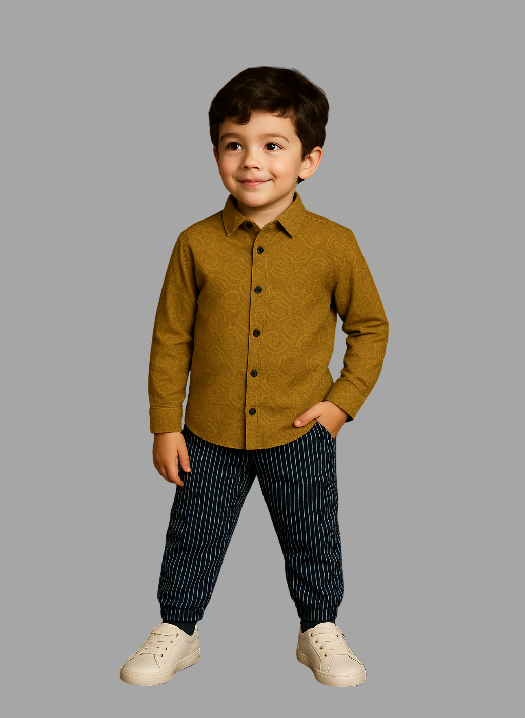 Kids Winter Shirt – Caramel Embossed Button-Down  | Warm & Smart