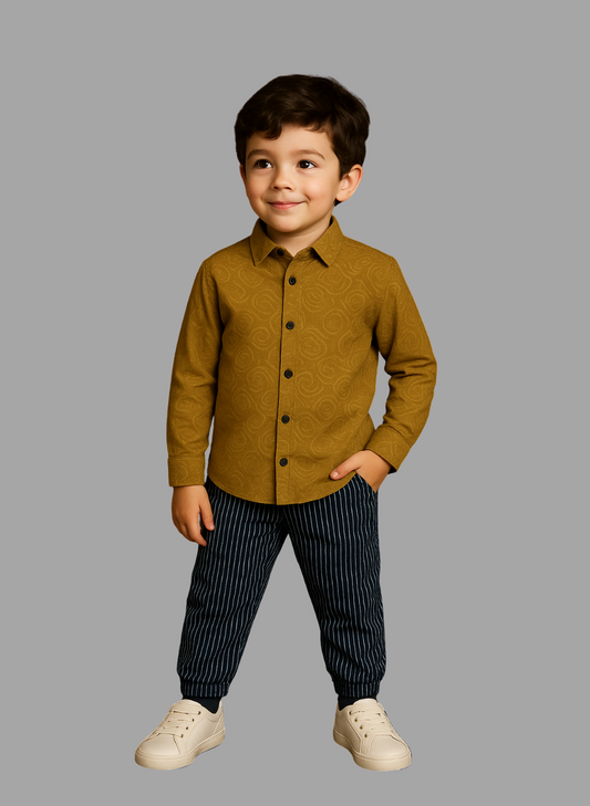 Kids Winter Shirt – Caramel Embossed Button-Down  | Warm & Smart